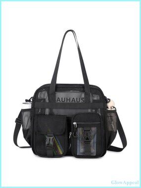 Mesh Beach Tote Bag Stadium Approved Clear Net Purse with Detachable Strap